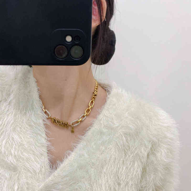 Fine new letter band diamond necklace bracelet red versatile temperament high-end version brass material
