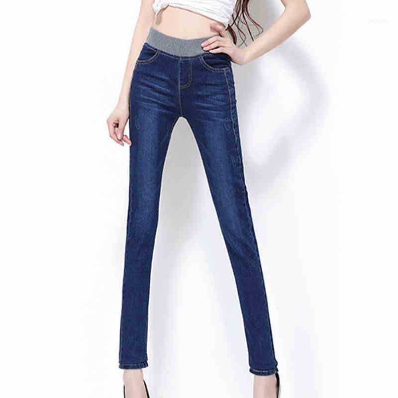 

Wholesale- Fashion Plus Size Jeans Women Pencil Pants High Waist Sexy Slim Elastic Skinny Trousers Fit Lady, Blue