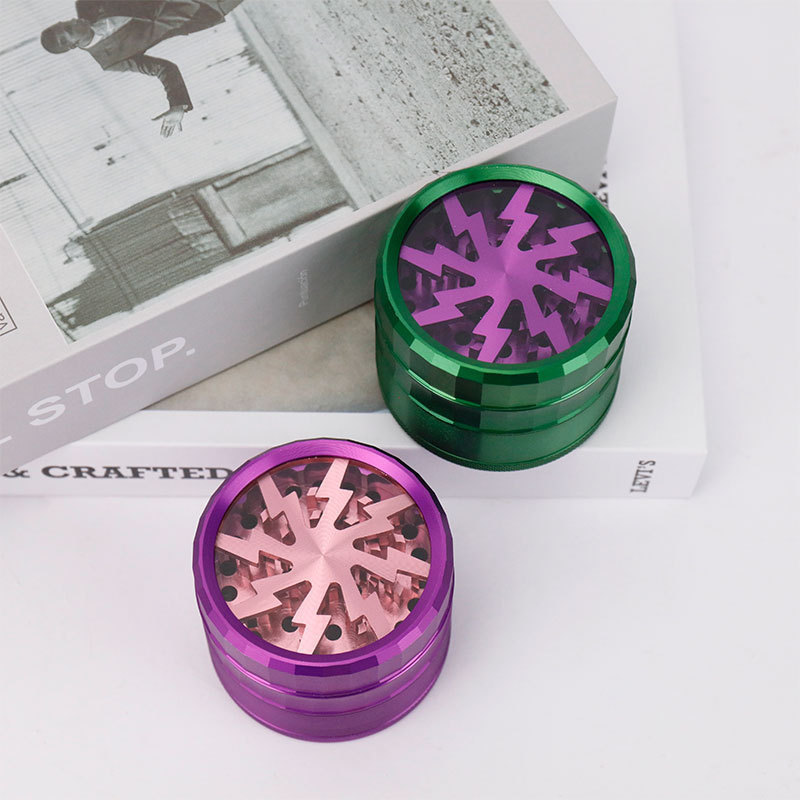 

Tobacco Smoking Herb Grinders 4 parts Aluminium Alloy material dia 63mm Straight waist eight teeth have 5 colors With Clear Top Window Lighting Grinder