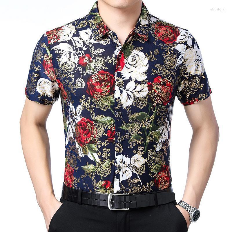 

Men's Casual Shirts C-1935 Bright Flower Pattern 3d Print Fashion Short Sleeve Shirt Summer Quality Soft Comfortable Icy Luxury Men -XXXLMe, As picture