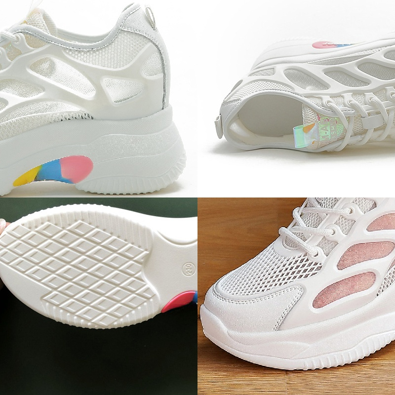

7cm Breathable Wedge Sneakers Platform Shoes Genuine Leather Women Summer Shoes Casual Fashion Sneakers Air Mesh Summer, White air mesh