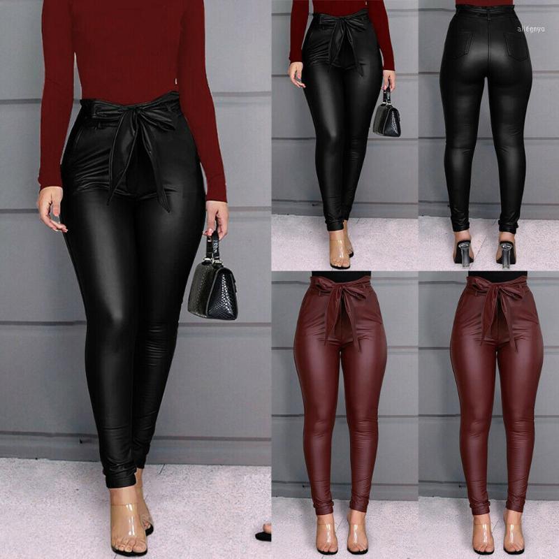 Leggings pour femmes en cuir PU taille haute pantalon extensible maigre crayon pantalon bureau dame décontracté Capris