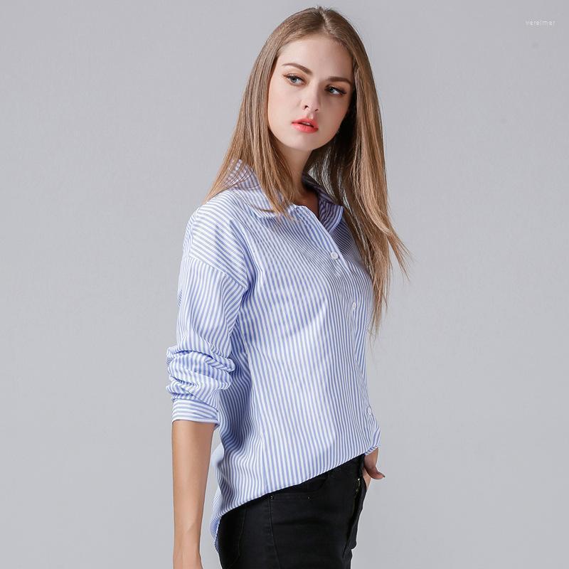 

Women's Blouses & Shirts Spring Autumn Casual Women Tops Long Section Striped Sleeve Office Lady Blusas Mujer De Moda TA1542Women's Vere22, Blue