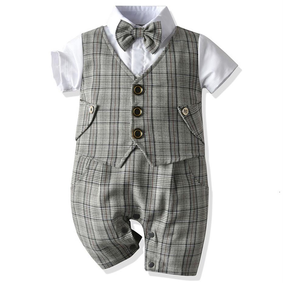 

Children's suit Baby Boy Christening Birthday Outfit Kids Plaid Suits Newborn Gentleman Wedding Bowtie Formal Clothes Infant 271Z, Gray