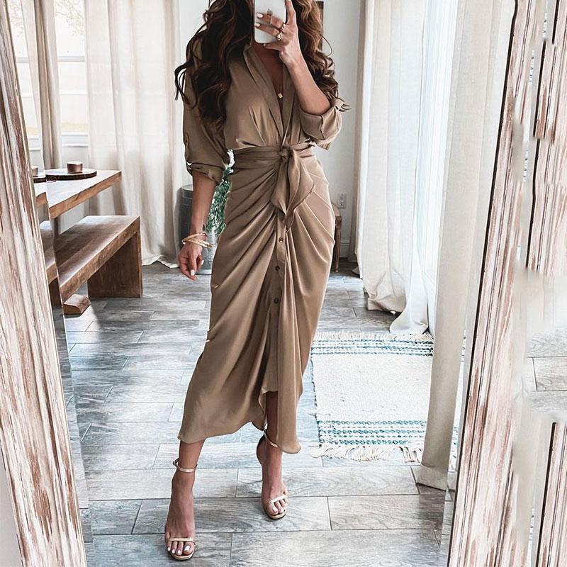 

Casual Dresses 2022 Summer Women Fashion Long Sleeve V Neck Drawstring Maxi Dress Leaf Pattern Print Tied Detail Ruched Shirt, Black;gray