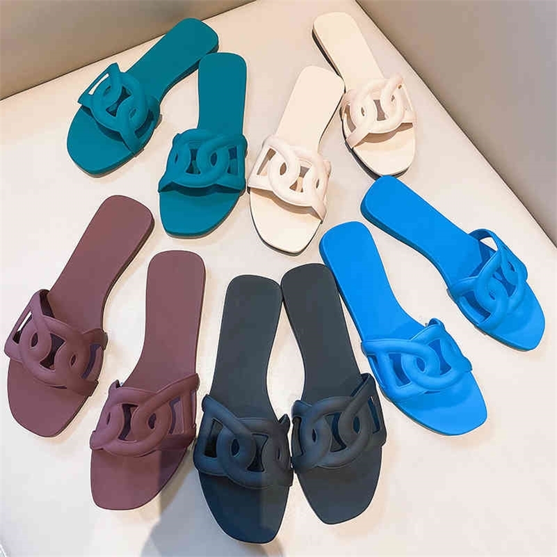 

designer slippers slides herme Pig nose h flat bottomed sandals for women 2022 summer new Aloha Line Beach jelly holiday, Green