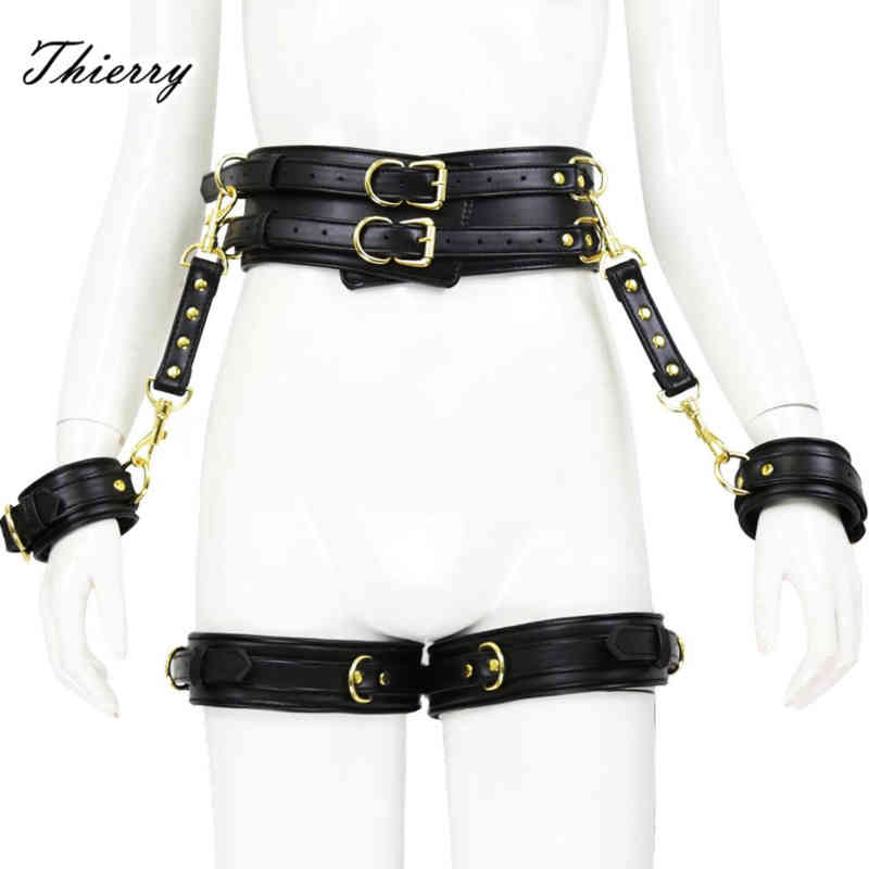 NXY Adult Toys Thierry 4pcs / Set Pu Leather Handles de jambe Cuffs Belt Bondage Contraintes Set BDSM SEX TOYS POUR COUPLES GAMES ADULTS 1201