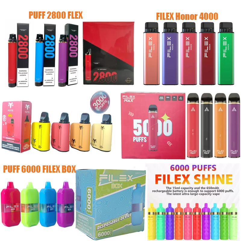 

Puff Flex 2800 Disposable Vape 5000 Puffs Vapes e cigarette 3000 4000 6000 Mesh device Filex Max Box Shine Honor IQTE King Puff 2800hits