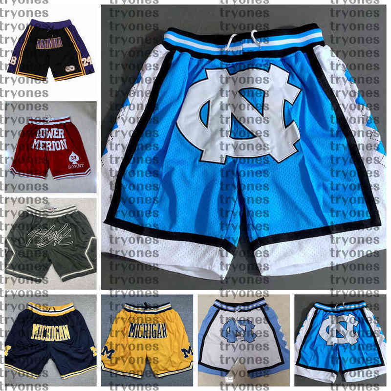 

Basketball shorts NCAA North Carolina Tar Heels College Just Pant Don Black Mamba Bryant Lower Merion High School Pocket Michigan Wolverines outdoor exercise, Blue