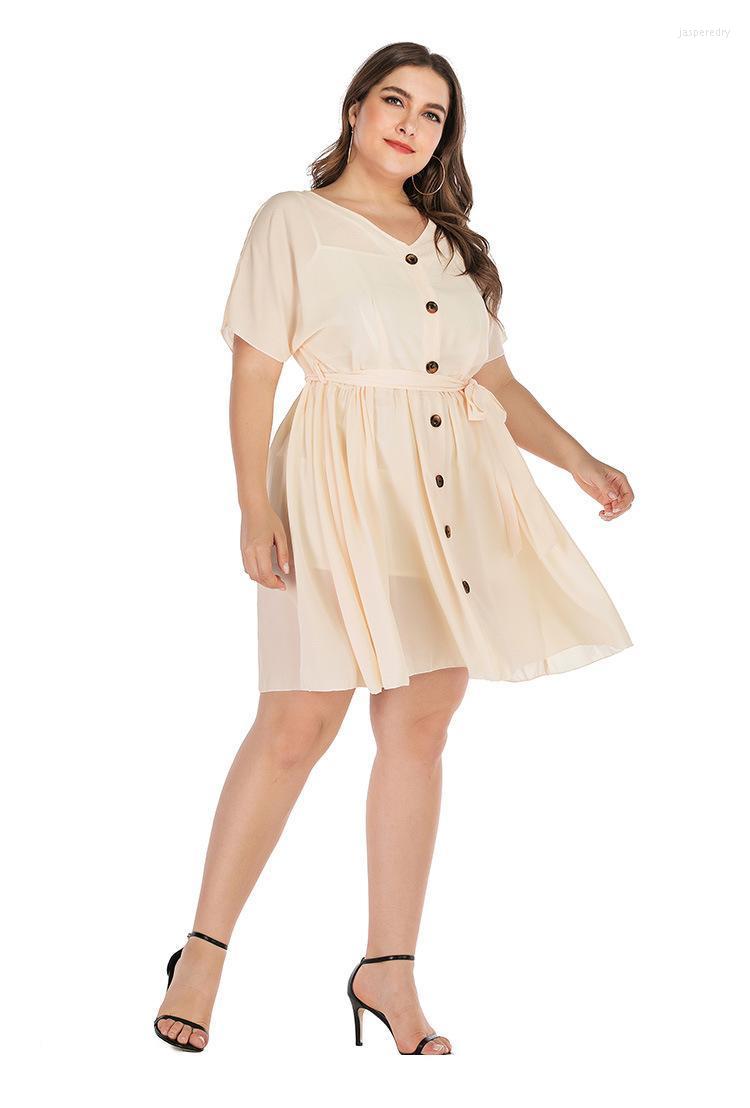 

Plus Size Dresses Dress Women Summer V Neck 2022 Short Sleeve A Line Slim Buttons Knee Length Skirt Bandage Apricot Leisure Vacation Jasp22, Apricot dress