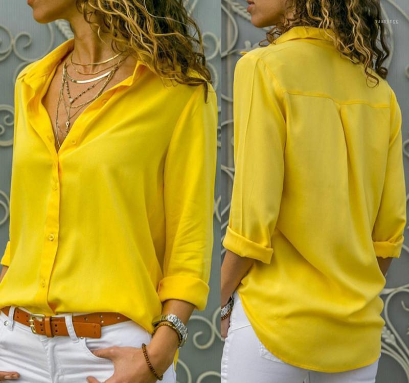 

Women's Blouses & Shirts LouLan Queen 2022 Women White Basic Selling Button Summer Long Sleeve Shirt Chiffon Plus Size Tops, Xc 99016yellow