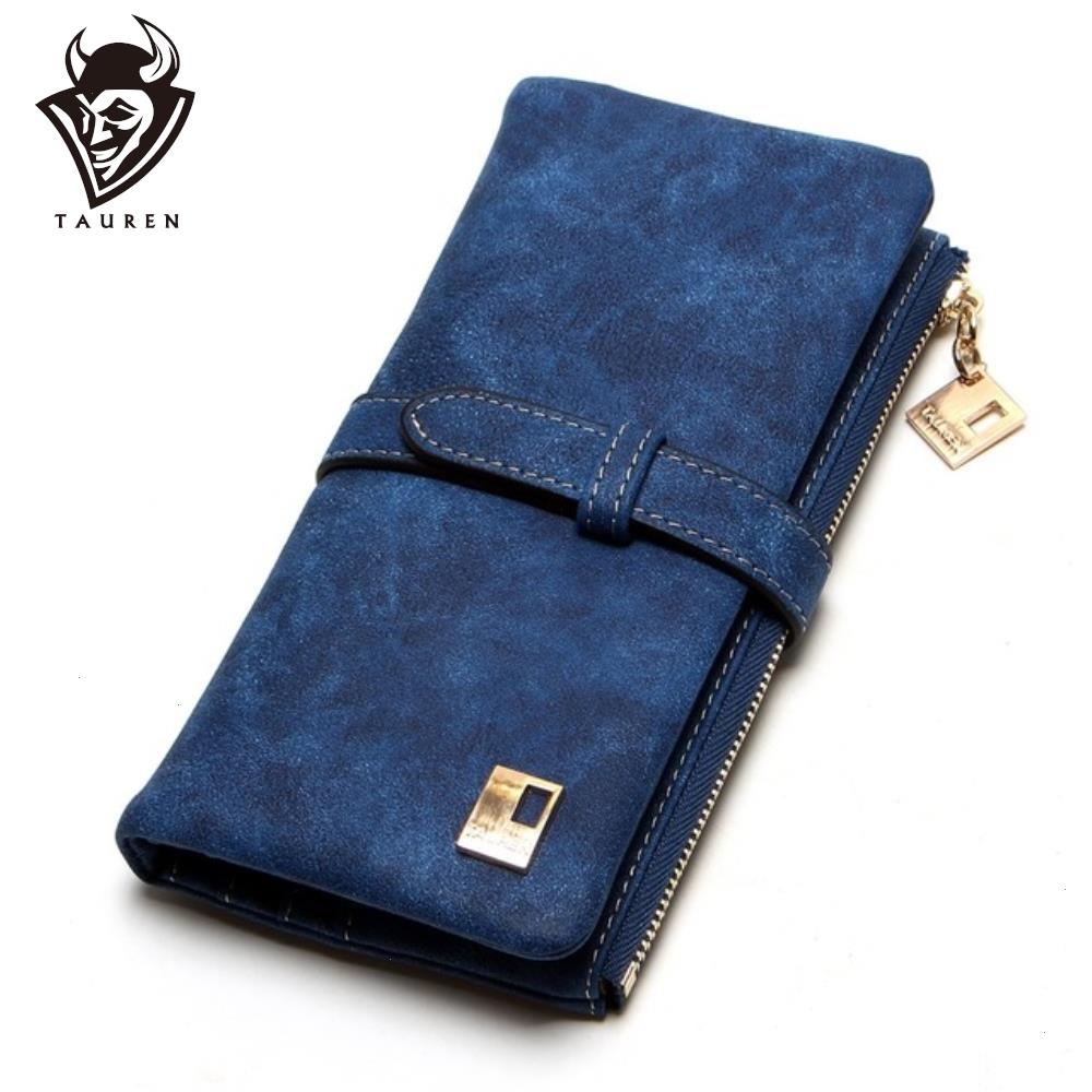 

Cheaper Fashion Women Wallets Drawstring Nubuck Leather Zipper Wallet Womens Long Design Purse Two Fold More Color Clutch, Dark blue