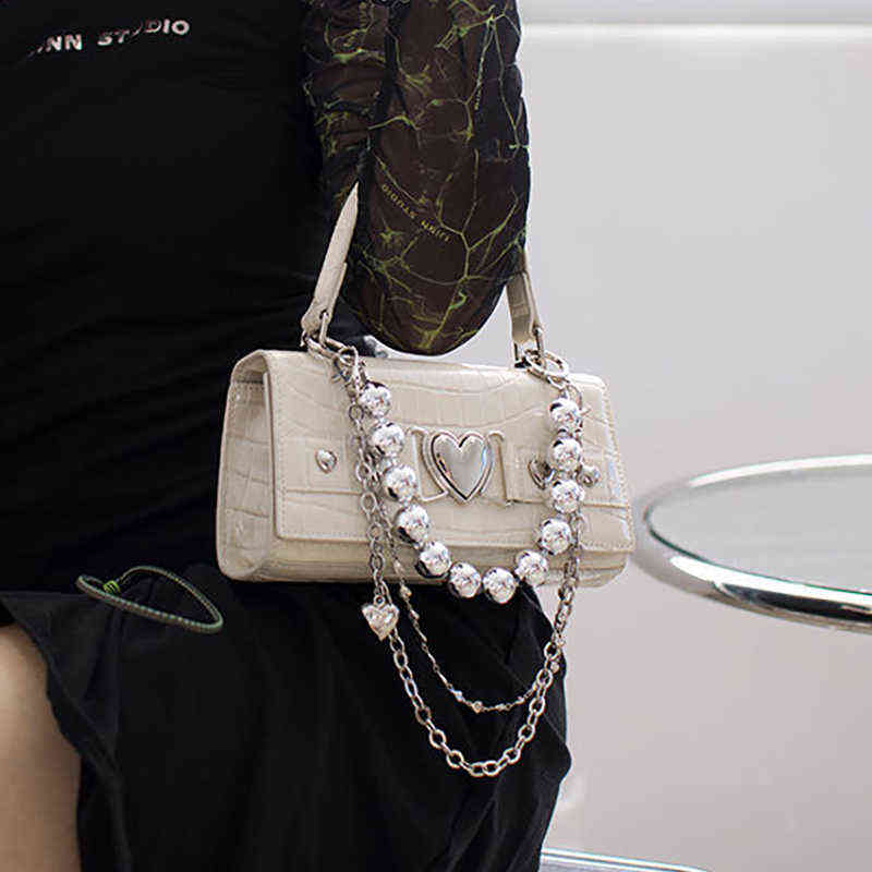 

Evening Bags Xiuya Sweet Cool Shoulder Japanese Harajuku Square Messenger with Heart Chain 2022 Small Handbag for Phone Women Purses 220608, Black