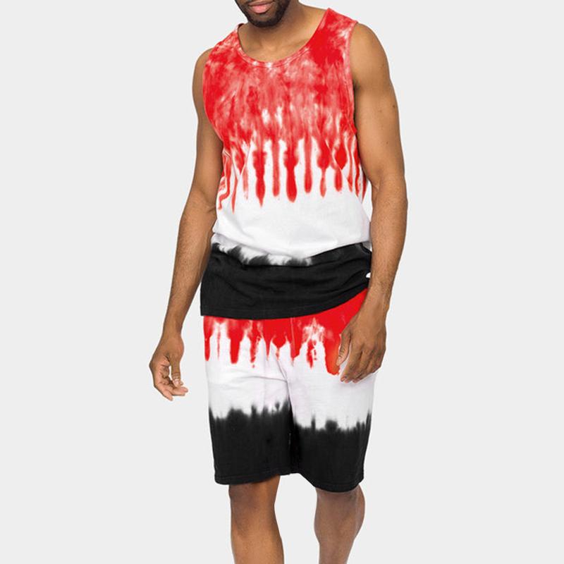 

Men's Tracksuits Pinstripe Vest Men Summer Outfit Beach Sleeveless Printed Shirt Short Suit Pants 2 Pieces With Pockets Medium SuitMen's, Red