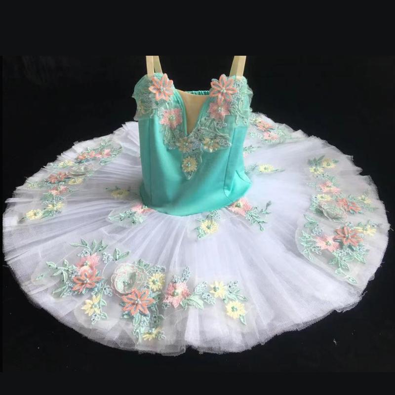 

Stage Wear Professional Ballet Tutu Kids Girls Adulto Women White Ballerina Party Belly Dance Costumes Flower Embroidery DressStage, Green