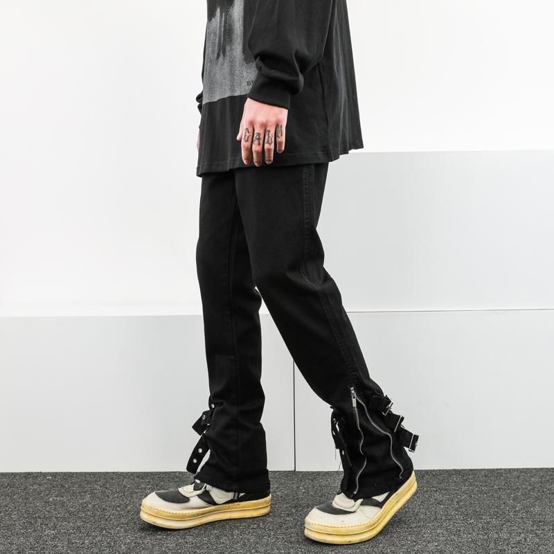 

Men' Pants Fashion Zipper And Buckle Loose Fit Flared Trousers For Men' Hip Hop Streetwear Overalls Cargo PantsMen, Black