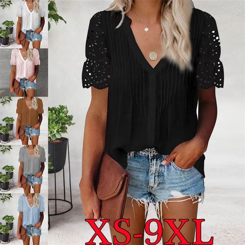 Femmes 9 couleurs grande taille haut mode lâche décontracté élégant chemise en mousseline de soie à manches courtes T-shirt XS-9XL 220511