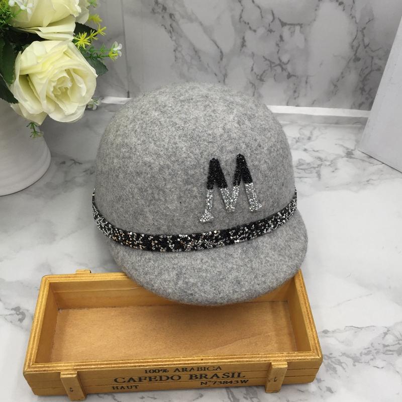 

Visors Short Eaves Equestrian Cap Female Bright Fire Drill M Japanese Fashion Baseball Hat Wool CapVisors, Gray