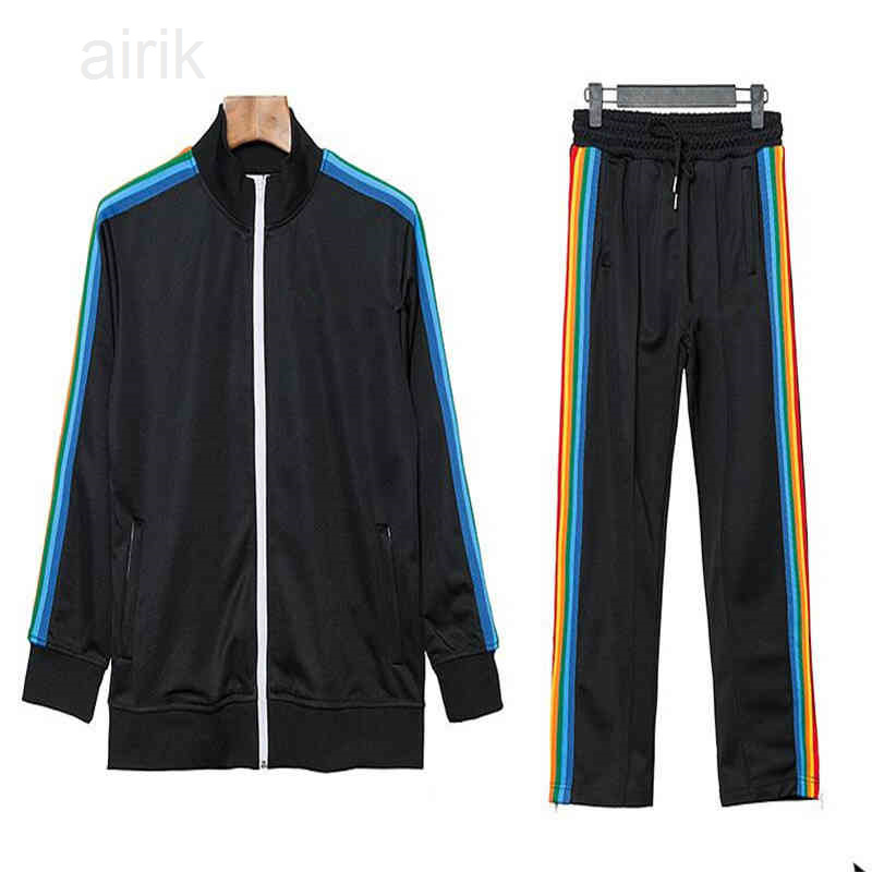 

Rainbow Lines Couple' Sportswear Set: High-Quality Jacket & Pants for Men and Women, White
