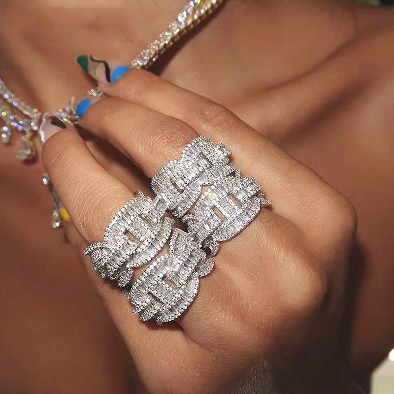 Anneaux de mariage Qualité 5a Cubic Zirconia Iced Out Bling Baguette CZ Engagement Full Eternity Band Ring For Women Icy Icy Unique Jewelryweddin