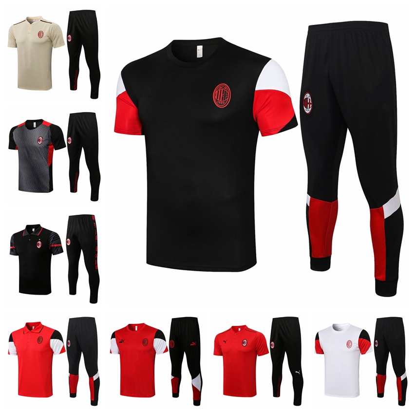 

21/22 New AC Milans Tracksuits Polo Short Sleeve Jacket Training Suit Jogging Set Football Soccer Jerseys Kit Chandal BRAHIM GIROUD Survetement Maillots De Foot E013