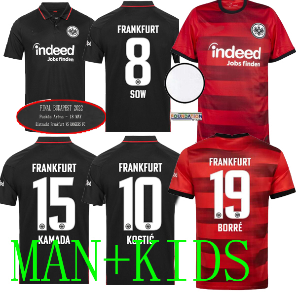 

21 22 Eintracht Frankfurt soccer jerseys cup league final BUDAPEST 2022 SOW Borré KOSTIC HAUGE Younes football uniform kit HASEBE KAMADA jersey maillot de foot shirt, 22 23 home man 2