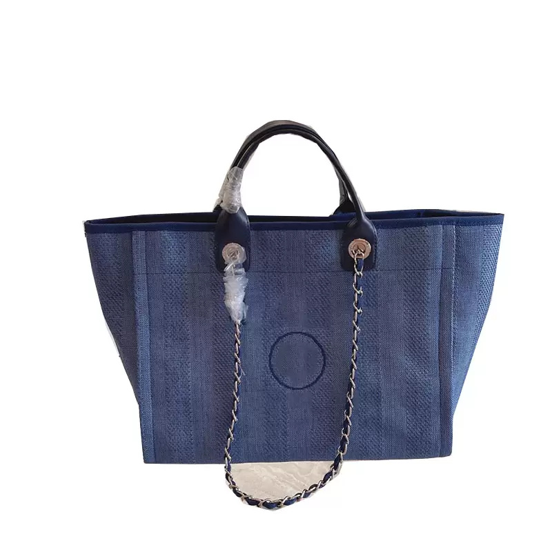 

Classic Style Canvas Beach Shopping Bag Womens Luxury Designer Deauville Chain Totes Double Shoulder Large Capacity Party Girls Cartable stripe Handbag 30C, Extra freight