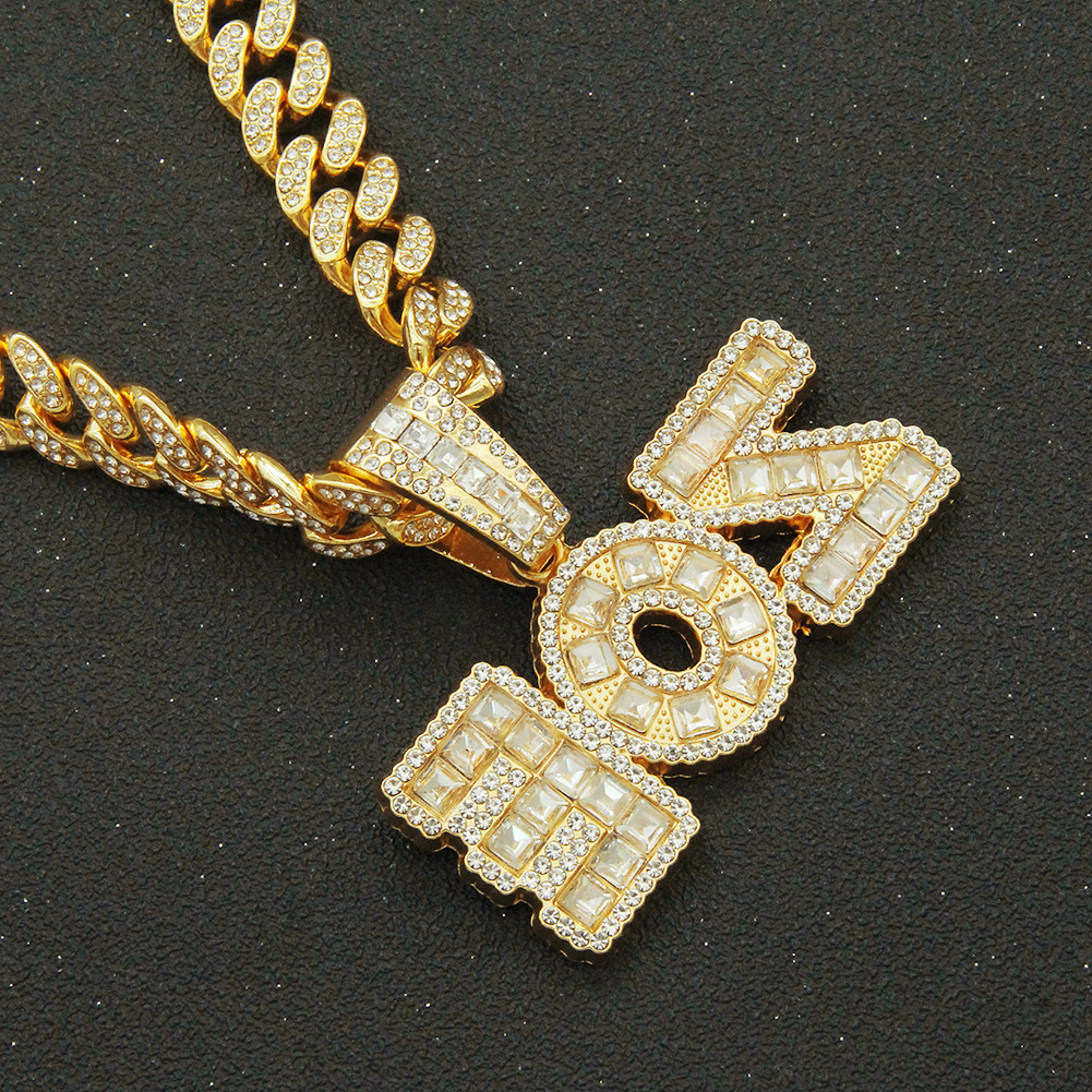 

Hiphop creative splicing letter Diamond Pendant CUBAN CHAIN punk fashion brand Street personalized collarbone chain