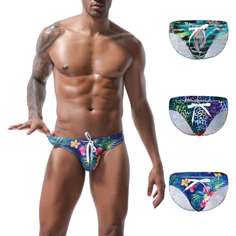 

Men' Shorts Mens Sexy Low Waist Underpant Lace Triangular Printing Swimming Spring TrunksMen, Blue