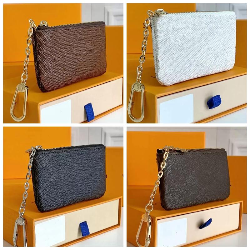

High quality Genuine Leather Coin Purse Luxury design Portable KEY P0UCH wallet classic Man/women Chain bag With dust bag and box, Brown grid