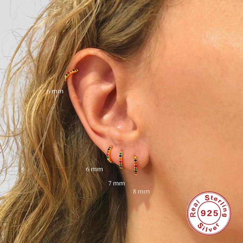 

Hoop & Huggie Aide 2pcs Bohemia Colorful Ziron 925 Sterling Silver Aretes Pendientes Earrings For Women Girl Engagement Ear Bone BuckleHoop