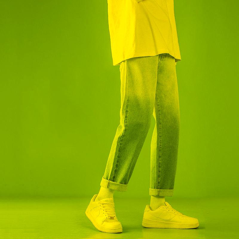 

Men' Jeans Harajuku Wide Leg Men Oversize Pants Streetwear Fashion Gradient Denim Ankle Length Trouers Y2k Clothes TechwearMen, Blue