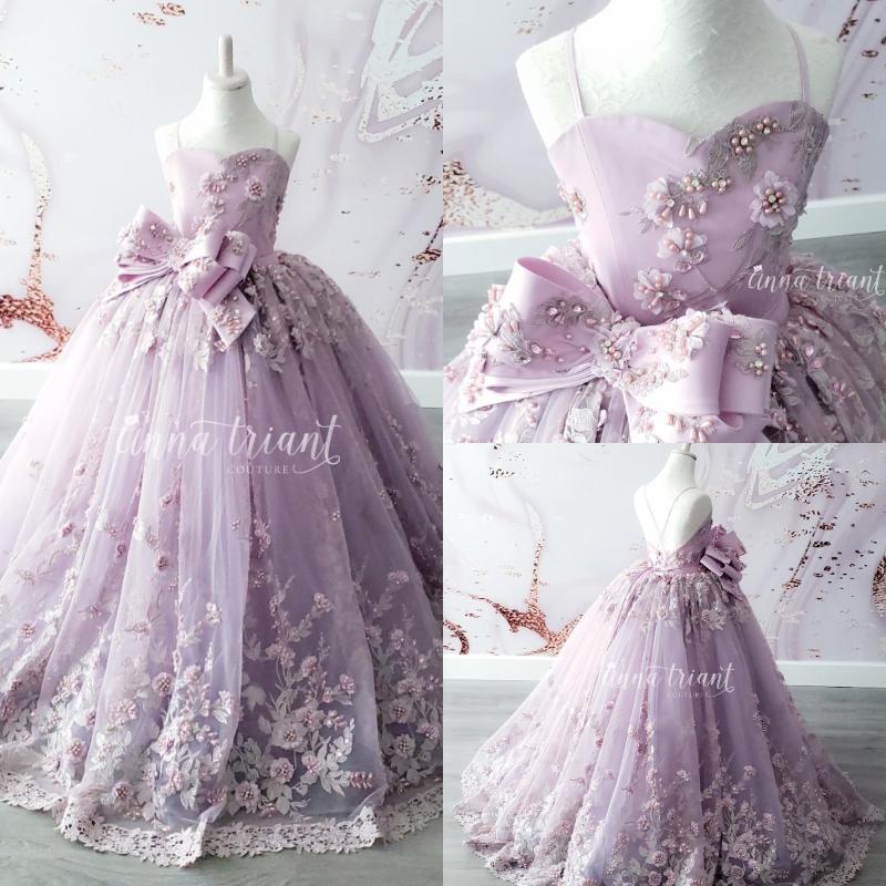 

Girl's Dresses Lavender Beaded Ball Gown Girls Pageant Spaghetti Straps Princess Flower Girl Dress Appliqued First Communion DressGirl's, Gold
