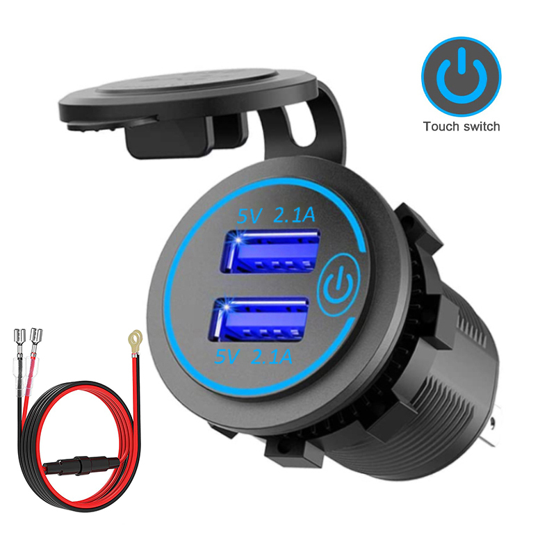 

4.2A Dual USB Fast Charger with Switch Socket Power Outlet Adapter Waterproof Dual USB Ports for Marine RV Boat Motorcycle Truck, Black