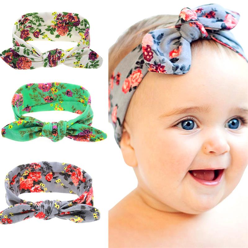 

New Children Baby Floral Printed Knotted Elastic Headband Cute Rabbit Ear Headband Simple Fashion Hair Accessories, #1