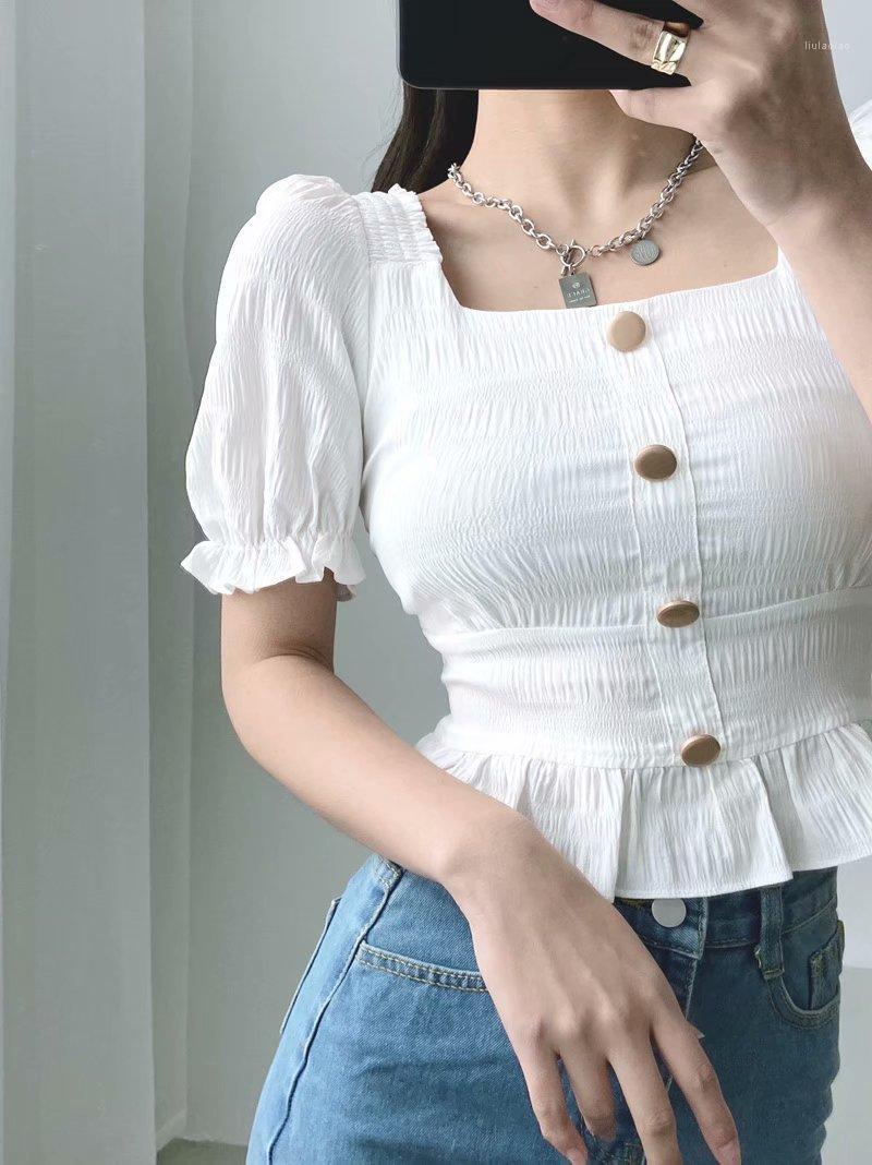 

Women' Blouses & Shirts 2022 Spring European And American Street Trendsetter Pullover Short Sleeve Square Collar Slim Fit Shirt DLSY1662, Purple