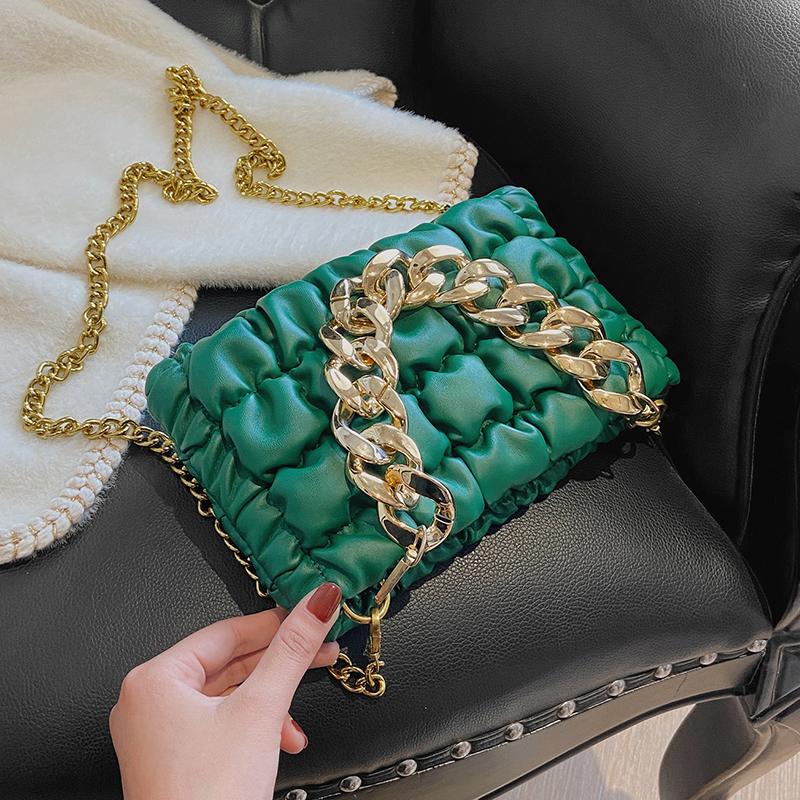 

Evening Bags Thick Chain Small Soft PU Leather Crossbody Shoulder Bag 2022 Winter Fashion Travel Handbags And Purses Green Blue BlackEvening, Beige