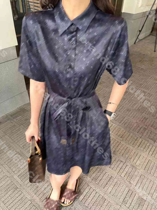 

22ss louisclothes shirt dress for women slim short sleeve logo print dresses brand designer clothes Tie-in waist sexy party skirts oversize female Apparel