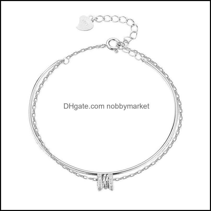 

2022 Sier Plated Double Layer Zircon Beaded Bracelets And For Women Elegant Wedding Jewelry Fashion Accessories Drop Delivery 2021 Charm 5Jo