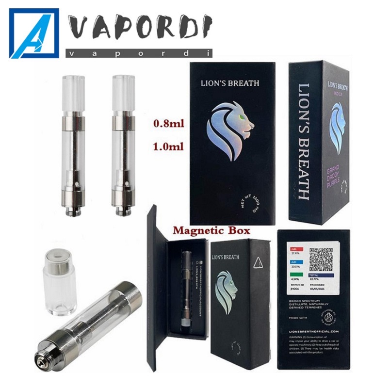 

Lions Breath Cart Atomizers Ceramic Glass Tank 0.8 1.0ml Empty Cartridges Thick Oil Vape Carts Dab Pen Vaporizer Clear tip