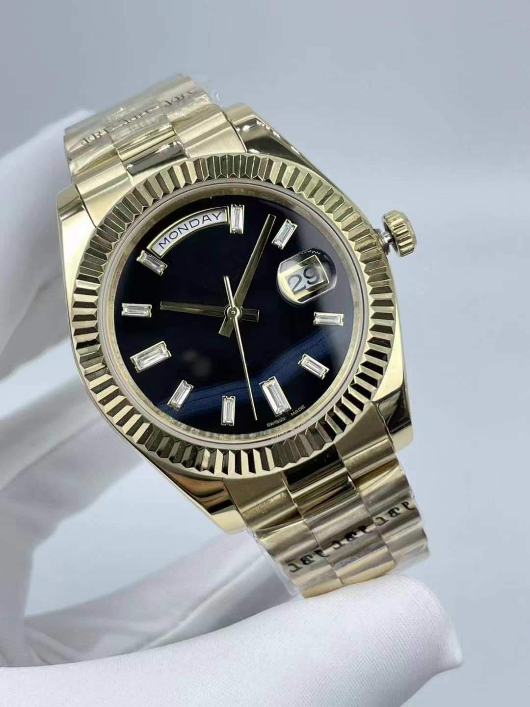 

2022 New Men's Dual Calendar Watch 41mm Diamond wristwatch 2813 Automatic Mechanical Movement Gold Case Strap montre de Luxury