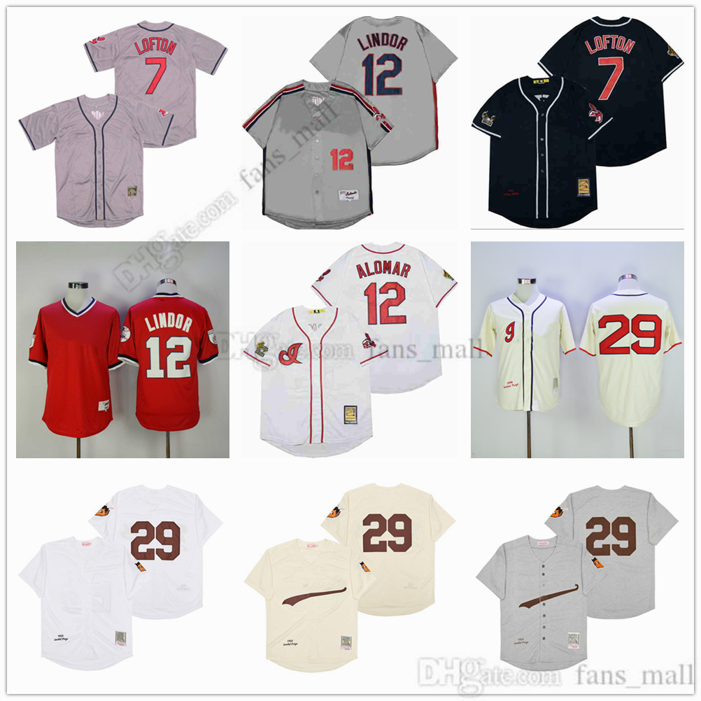 

Movie Mitchell and Ness Baseball Jersey Vintage 7 Kenny Lofton Jersey 29 Satchel Paige 12 Francisco Lindor Stitched Breathable Sport Sale High Quality Man, As picture (with team name)