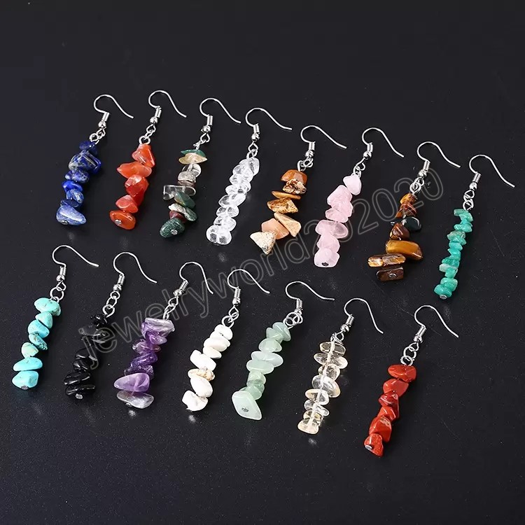 Pierres de gravier naturelles Boucles d'oreilles pendantes Améthyste Chips Petite pierre minérale de roche Cristal Gland Suspendu Brinco pour fem