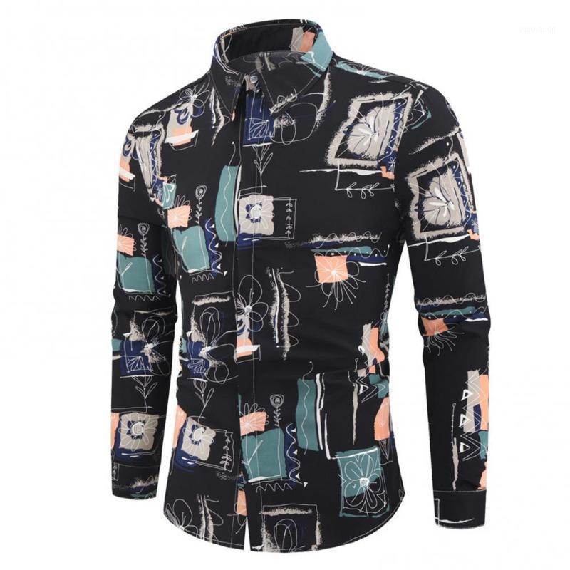 

Men's Casual Shirts Man Autumn Printed Long Sleeve Buttons Slim Shirt Turn Down Collar Blouse Top Men Spring Elegant Work