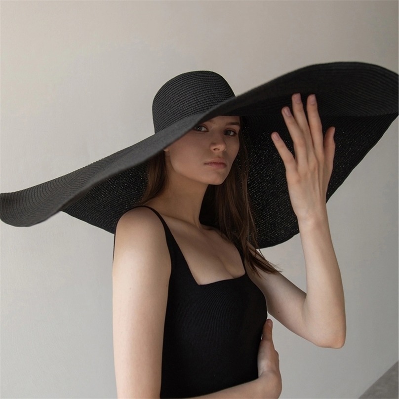 

70cm Overized Wide Brim un Hat Travel Large UV Protection Beach traw Hat ummer Floppy Foldable Chapeaux Wholeale 220613, Khaki