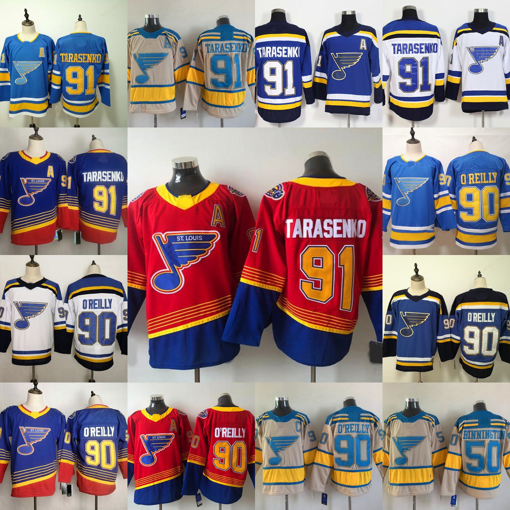 

Hockey Jerseys St. Louis''Blues 90 Ryan O'Reilly 91 Vladimir Tarasenko 50 Binnington stitched Embroidery men women youth, As