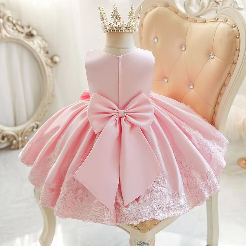 

Girl Dress English Court Princess Dresses lace Satin Three Dimensional Embroidery Ball Gown Pleated Solid Skirt Age Range 80-130 CM Factory Direct Selling Clothing, Pink