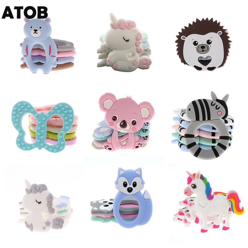 

ATOB 10pcs Baby Teethers Koala Rodent unicorn Safe Chewable Food Grade Baby Teething Toys Pacifier Pendant Necklace Accessories 220407