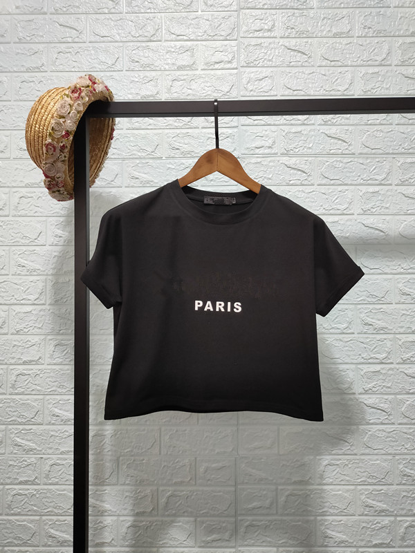 

Woman Top Designer Black T Shirt Crop Letters Printed Tee Summer Tshirt Female Pullover Casual Hip Hop Short Sleeves Rock Streetwear nice, White+black brim