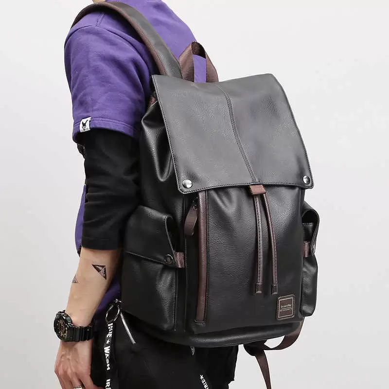 

Suitcases Fashion Brand Men's Backpack Travel Street Leather Car Sewing High School Students' Anti Splash Schoolbag